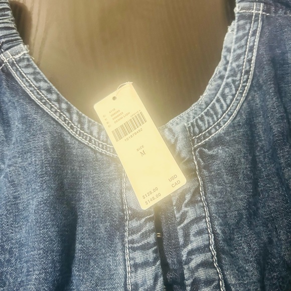 Anthropologie Blue Denim Puff Sleeve Blouse - Picture 2 of 4